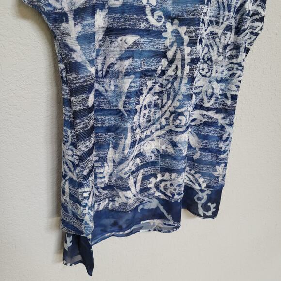 French Blue T Shirt Womens Size Petite Large Floral Stripe Short Sleeve Summer - Picture 11 of 11